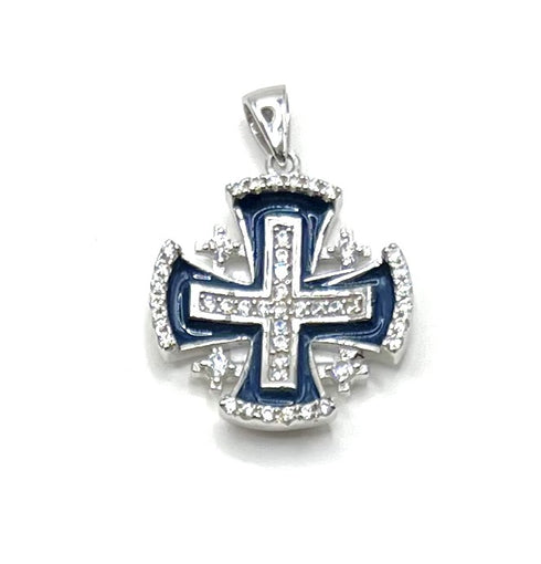 Sterling Silver Enamel Jerusalem Hollow Cross Pendant